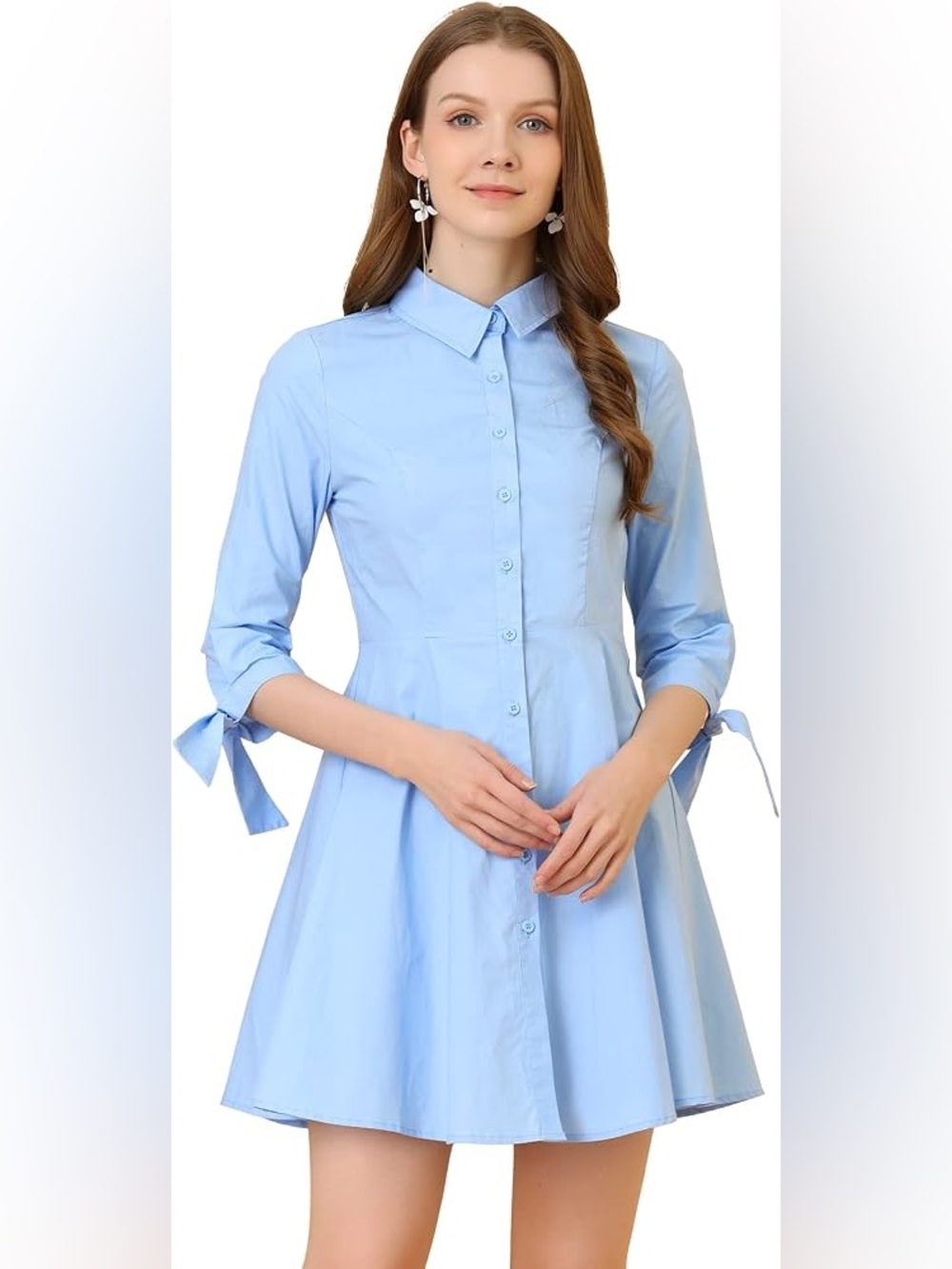 Allegra K Light Blue Fit & Flare Shirt Dress